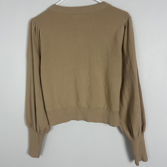 Aritzia Wilfred Alessia Puff Sleeve Cardigan Taupe Beige Sand Womens Size Large - Picture 4 of 16